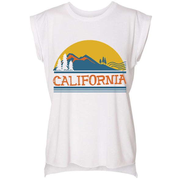 California Mountains Rolled Sleeve Tank-CA LIMITED