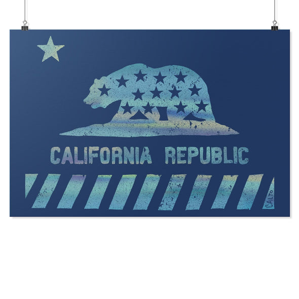 California Star Flag Blue Poster-CA LIMITED