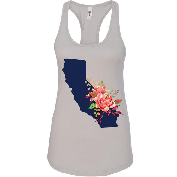 Floral California Silver Racerback Tank (Navy Design)-CA LIMITED