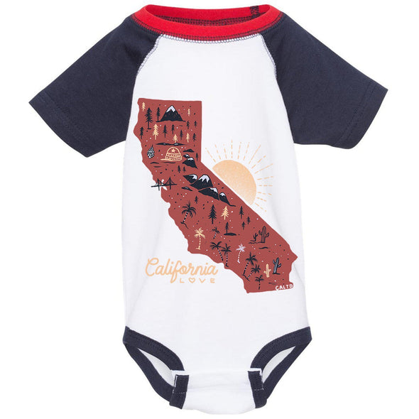 Map CA Love Baseball Baby Onesie-CA LIMITED