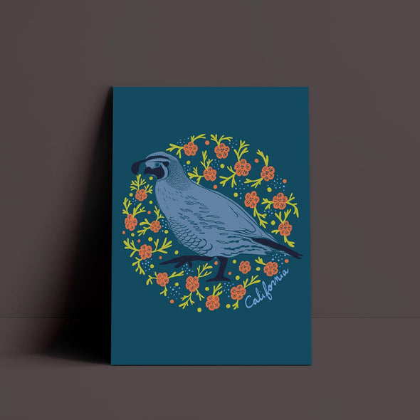 Poppy Quail Eden Blue Poster-CA LIMITED