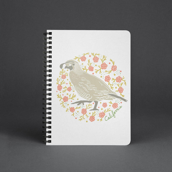 Poppy Quail White Spiral Notebook-CA LIMITED